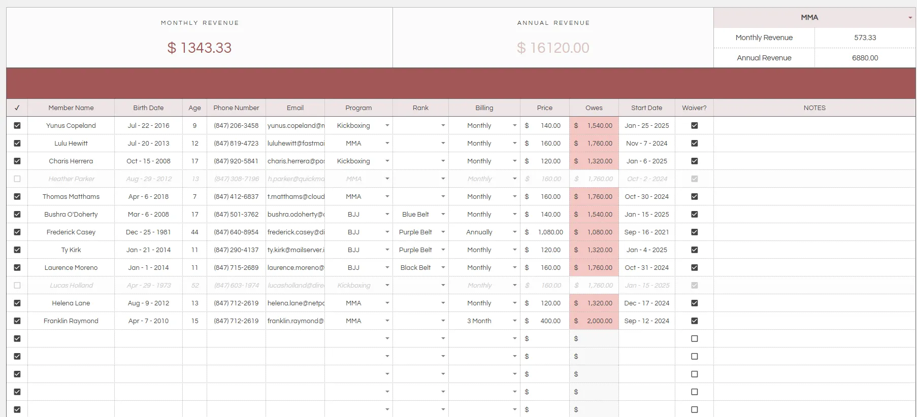 Free Membership Tracker spreadsheet