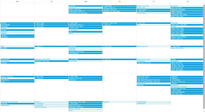 Booked calendar screenshot: A month of trial bookings