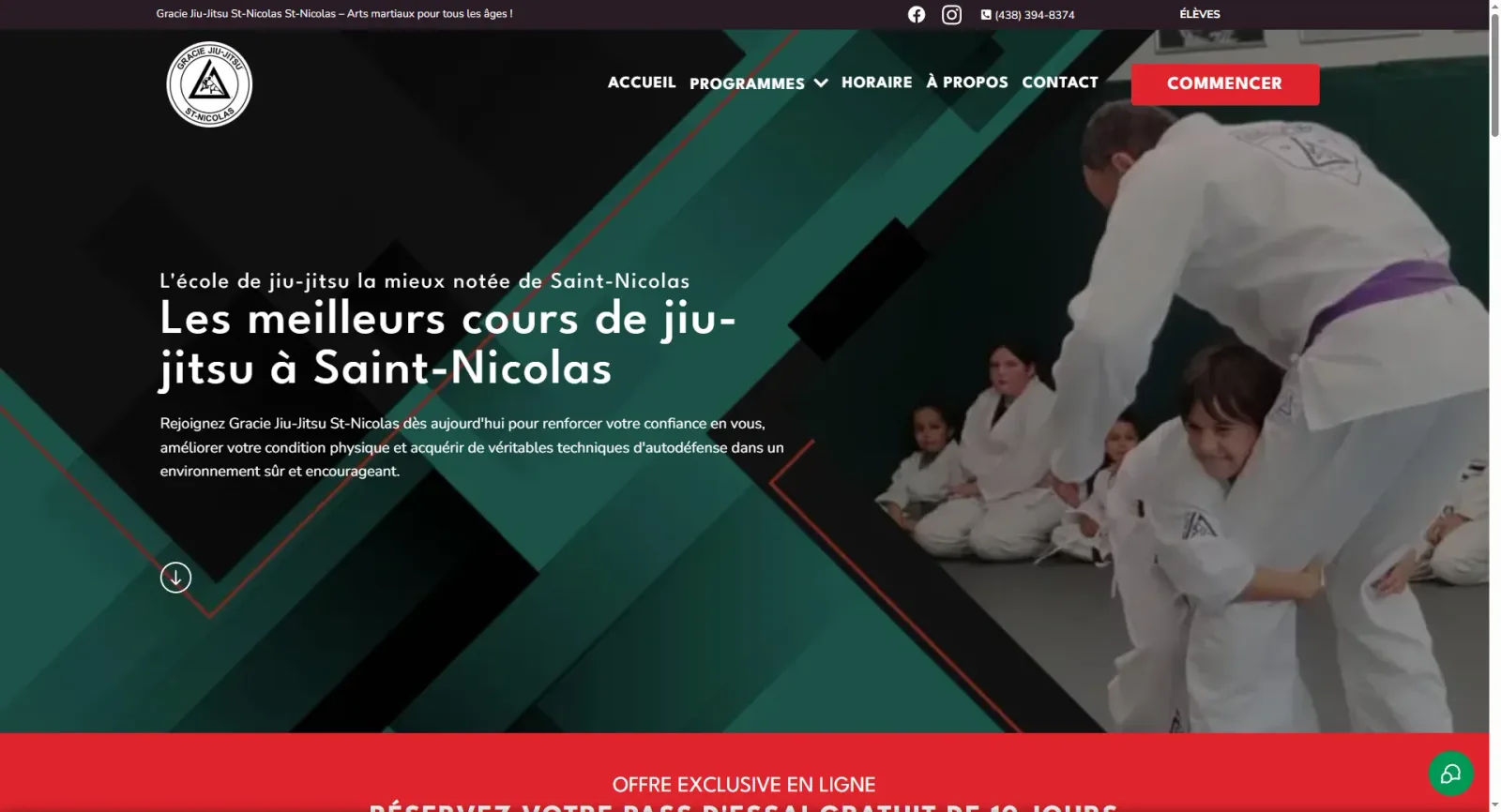Gracie Jiu Jitsu St. Nicolas French-language website built by Veuze Media