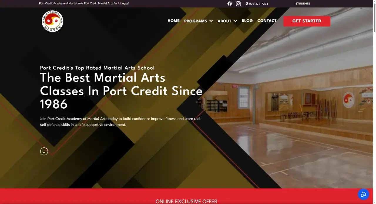 Port Credit Academy of Martial Arts website built by Veuze Media