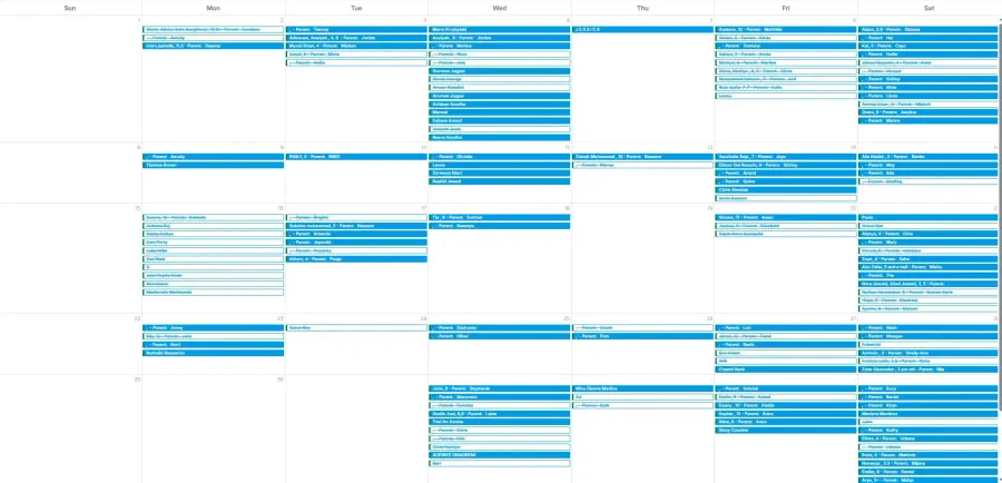Another week of Port Credit Academy's trial calendar, packed with bookings
