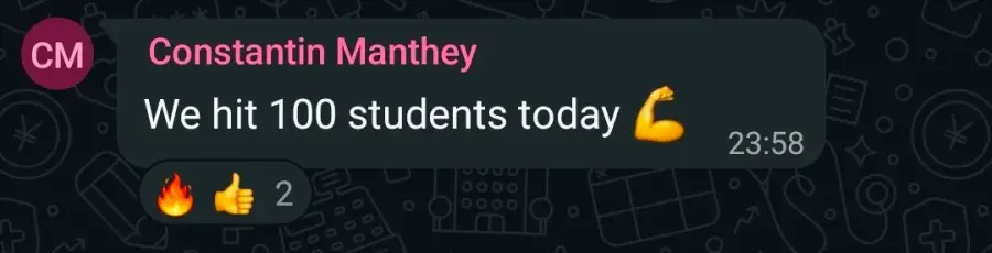 Constantin: "We hit 100 students today"