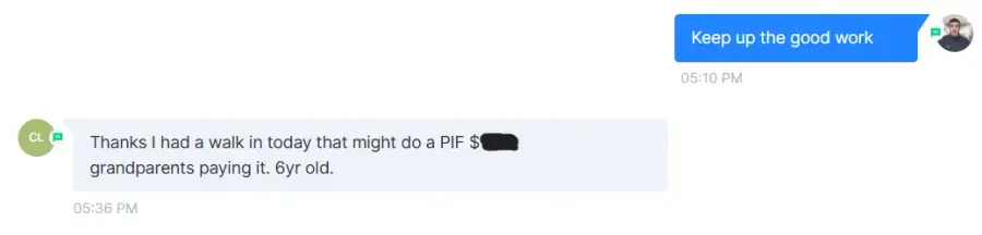 Chris: "Had a walk in today that might do a PIF"