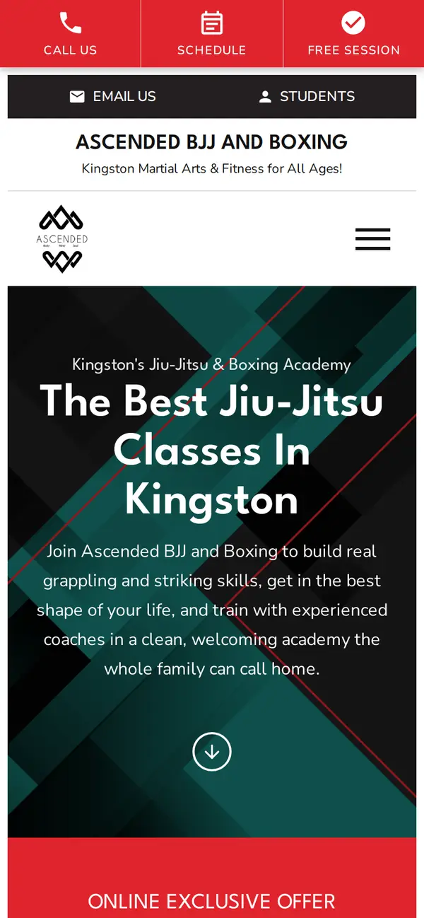Ascended BJJ website on a phone