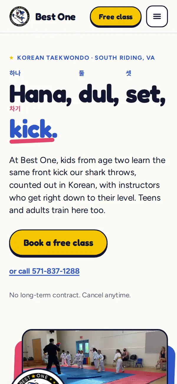 Best One Martial Arts website on a phone