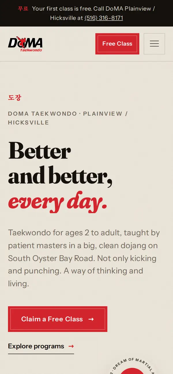 DoMA Taekwondo website on a phone
