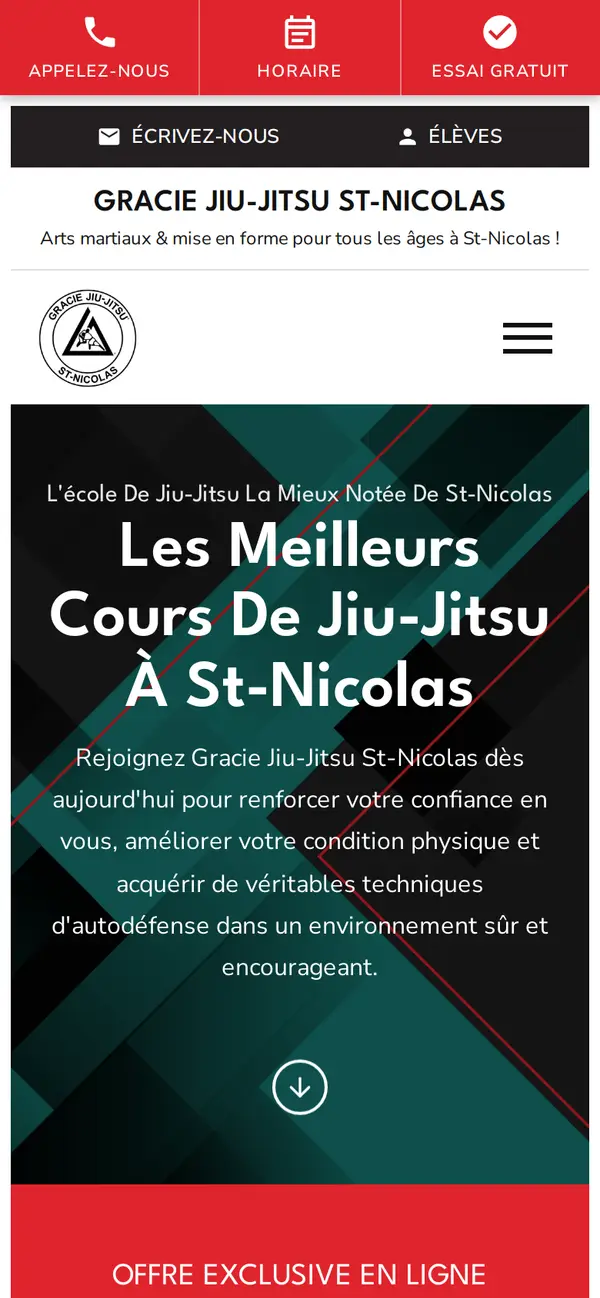 Gracie Jiu Jitsu St. Nicolas website on a phone