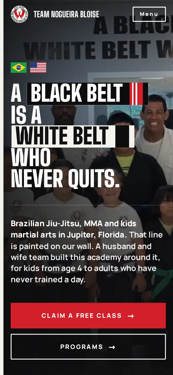 Team Nogueira Bloise Academy website on a phone