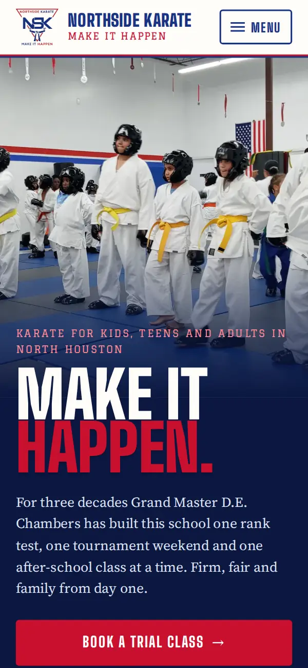Northside Karate website on a phone