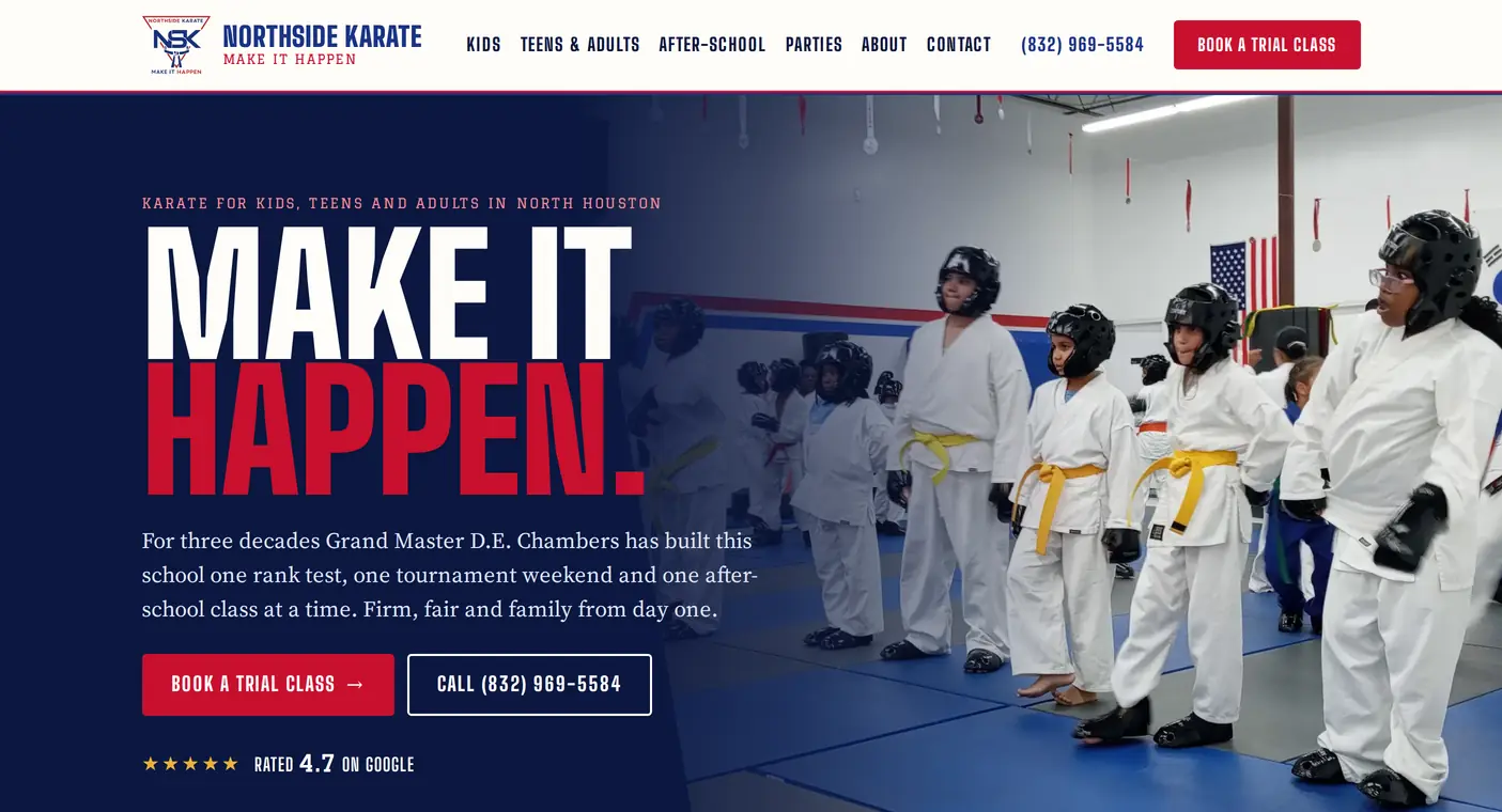 Northside Karate website on desktop