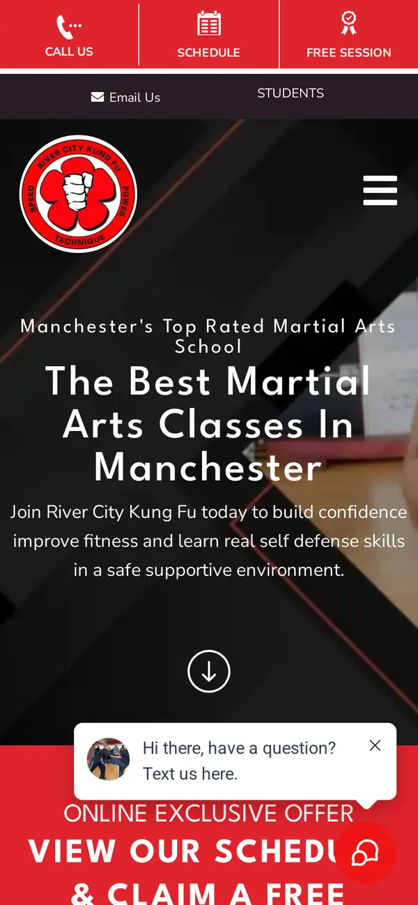 River City Kung Fu website on a phone
