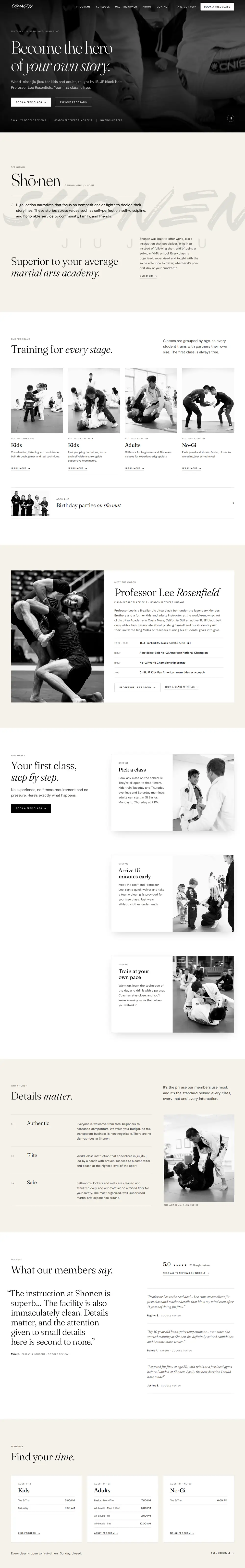 Shonen Jiu Jitsu full homepage, designed and built by Veuze Media