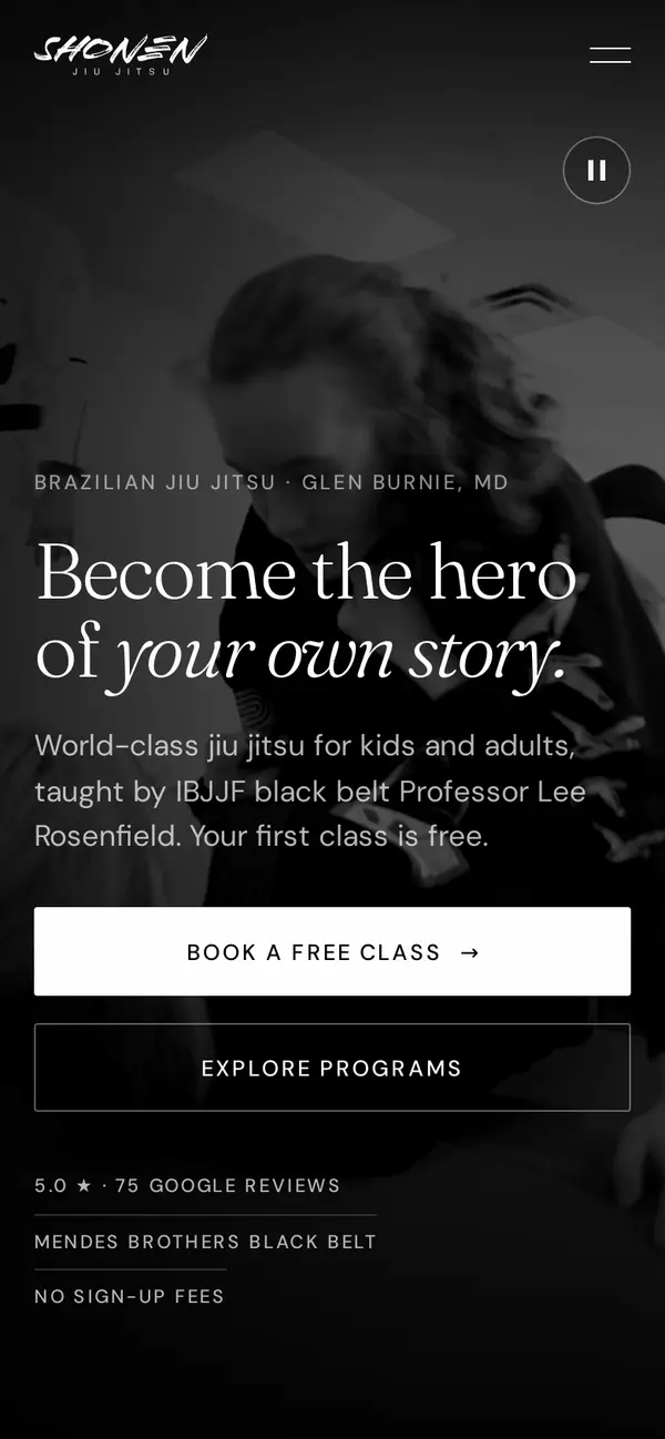 Shonen Jiu Jitsu website on a phone
